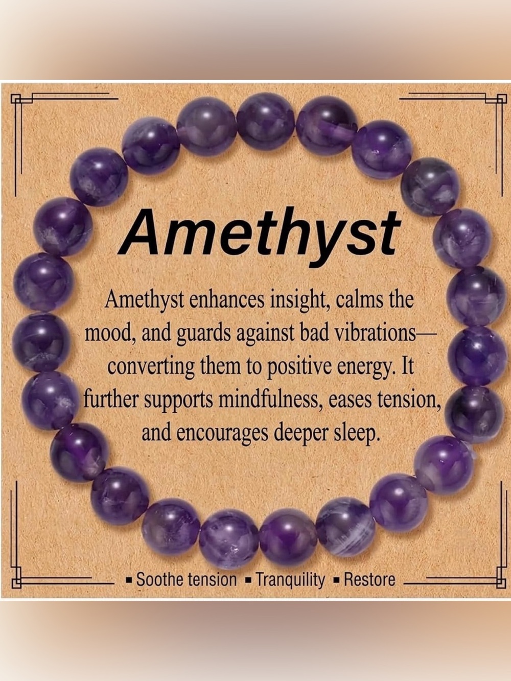Amethyst Beaded Stretch Bracelet - Purple